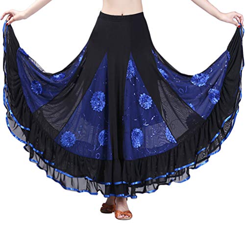 Tookang Mujer Falda Larga de Danza Traje de Baile Flamenco Sevillanas Tango Clásica Skirts Maxi Falda Plisada Casual