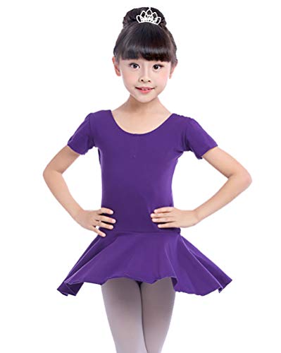 Traje de Danza Ballet para Niñas Vestido Falda Maillot de Gimnasia Leotarto Clásico Corto con Manga Corta