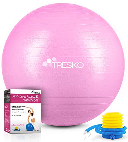 TRESKO® Pelota de Gimnasia Anti-Reventones | Bola de Yoga Pilates y Ejercicio | Balón para Sentarse | Balon de Ejercicio para Fitness | 300 kg | con Bomba de Aire (Princess Pink, 65cm)
