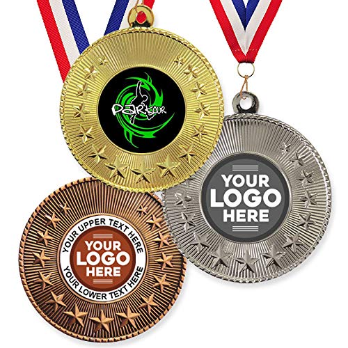 Trophy Monster Paquete de 10 medallas y cintas de metal de 50 mm Parkour Star con emblema estándar o su logotipo. Personalizable. Cantidad: 50,100,250 o 500 unidades.