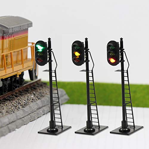TuToy 3Pcs Modelo Ferrocarril Ho Escala Señal De Tráfico Señal De Bloque De 3 Luces Luz De Calle De 8 Cm