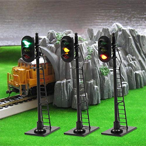 TuToy 3Pcs Modelo Ferrocarril Ho Escala Señal De Tráfico Señal De Bloque De 3 Luces Luz De Calle De 8 Cm