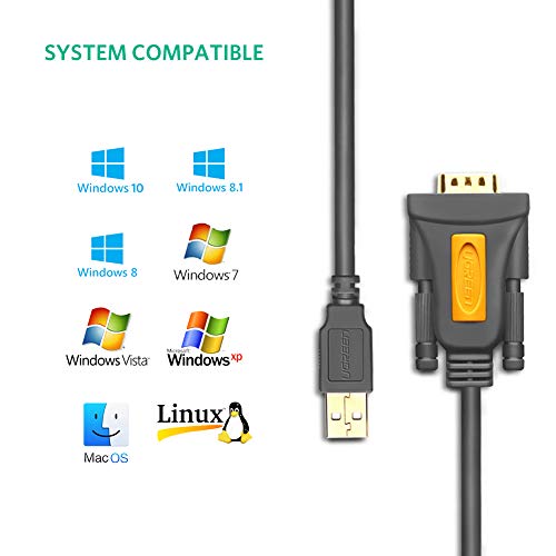 UGREEN 20210 Cable USB RS232 DB9 Puerto Serie 9 Pin, Adaptador Cable RS232 a USB Conversor, USB a Puerto COM para Telescopio, Impresora, Decodificador, PLC, Máquina CNC, Windows, Mac OS, 1 Metro