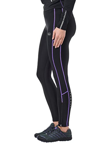 Ultrasport Pantalones largos de correr para mujer, con efecto de compresión y función de secado rápido, Negro/Morado, XS