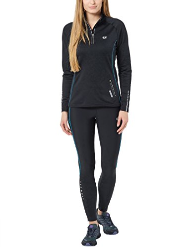 Ultrasport Pantalones largos de correr para mujer, con efecto de compresión y función de secado rápido, Negro/Turquesa, XS