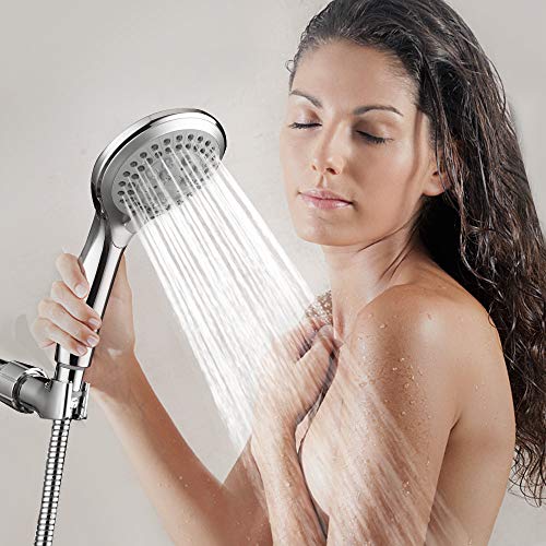 VEHHE Alcachofa Ducha con Manguera 1,5 m, Boquilla de ducha cromo que aumenta la presión Spray con 5 modos Baño de ahorro de agua