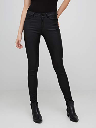 Vero Moda Vmseven NW SS Smooth Coated Pants Noos Pantalones, Negro (Black Detail:Coated), 40 /L30 (Talla del Fabricante: Large) para Mujer