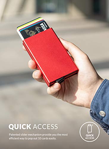 VULKIT Alpha Tarjetero Doble Caja de Metalico RFID Bloqueo Tarjeteros para Tarjetas de Credito Hombre o Mujer hasta 10 Tarjetas Rojo