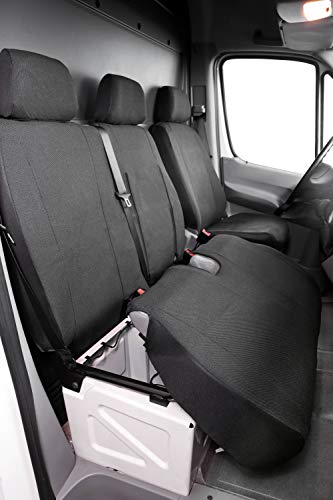 Walser 10476 Funda de asiento de coche ajuste de transportador, funda de asiento de poliéster antracita compatible con VW LT, Mercedes Sprinter, banco simple y doble