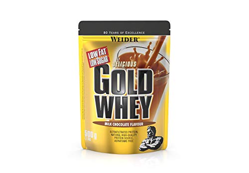 Weider Gold Whey Sabor Chocolate - 500 gr. Concentrado de Proteina de Suero de la más alta calidad. Fácil absorción y digestión. Con un extra de BCAA.