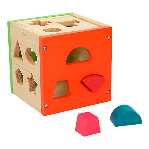 WOOMAX- Cubo actividades de madera 14 piezas (Colorbaby 42139)