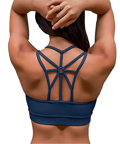 YIANNA Sujetador Deportivo Mujer con Relleno Top Yoga Running Alto Impacto Sujetadores Deportivos sin Aros Azul, YA139 Size M