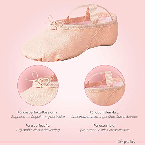 Zapatillas de Ballet - Lino, Suela Entera de Cuero - Rosa Albaricoque - Talla: 23