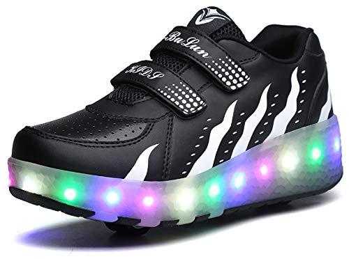 Zapatillas de Patinaje retráctiles con Ruedas Dobles para niños y niñas al Aire Libre, 7 Colores cambiantes LED Intermitentes Zapatillas de Gimnasia