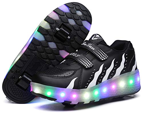 Zapatillas de Patinaje retráctiles con Ruedas Dobles para niños y niñas al Aire Libre, 7 Colores cambiantes LED Intermitentes Zapatillas de Gimnasia