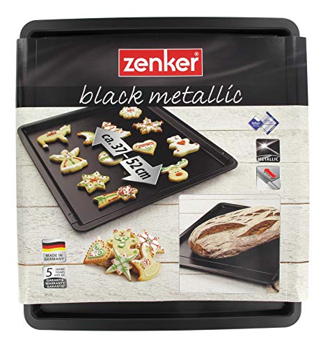 Zenker Bandeja Horno Universal Antiadherente Extensible de Acero con Revestimiento Teflon para Pizza, Galletas, bizcocho Black Metallic, 37-52x33x1,5cm