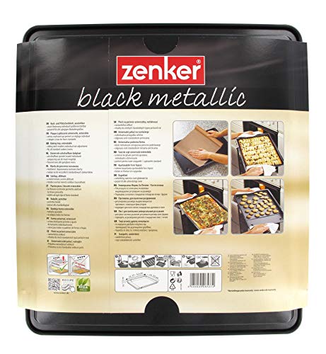 Zenker Bandeja Horno Universal Antiadherente Extensible de Acero con Revestimiento Teflon para Pizza, Galletas, bizcocho Black Metallic, 37-52x33x1,5cm