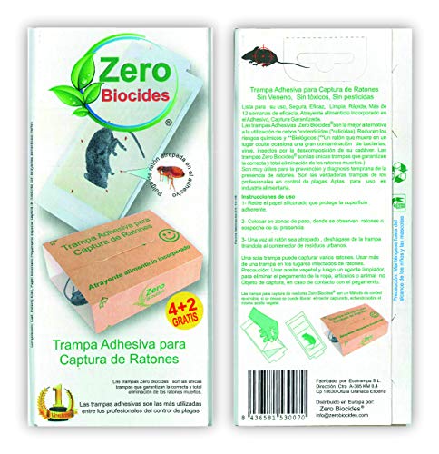 Zero Biocides 6 Trampas para Ratones con atrayente incorporando Fabricadas en España