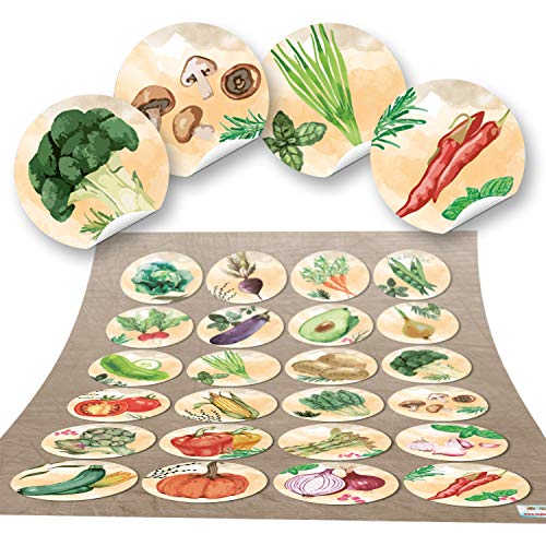3 x 24 pegatinas redondas verduras cocina vinilo decorativo Essen saludable cocina cristal pegatinas accesorio para artículo de etiquetas autoadhesivas Niños Manualidades