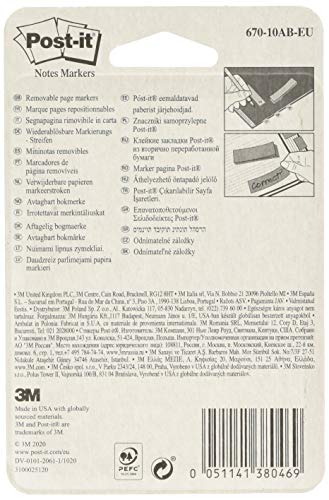 3M Post-It - Marcadores adhesivos para libros Pack 10 x 50 hojas – Notas adhesivas de papel de 15mm x 50 mm – color surtido