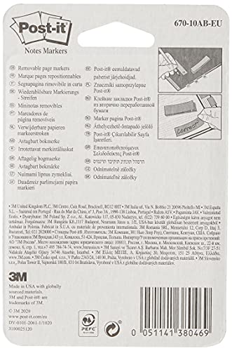 3M Post-It - Marcadores adhesivos para libros Pack 10 x 50 hojas – Notas adhesivas de papel de 15mm x 50 mm – color surtido