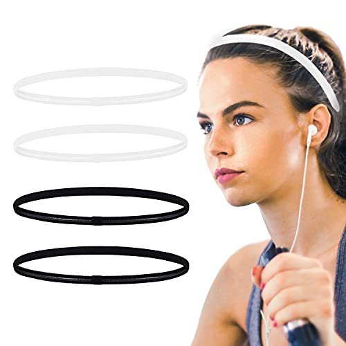 4 piezas bandas de deporte antideslizantes para correr, yoga, baloncesto, tenis, fútbol (negro, blanco)