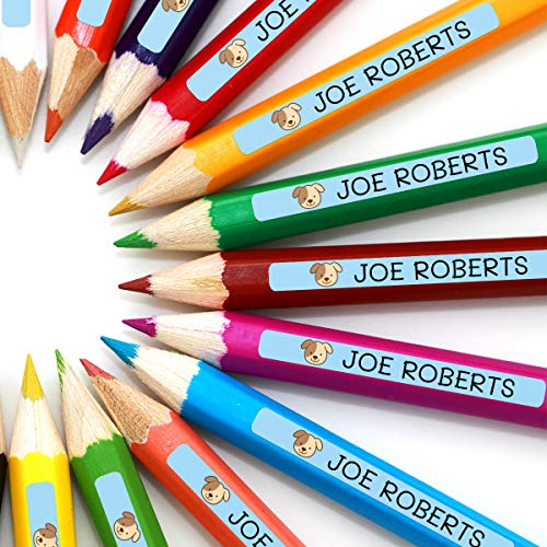 50 Etiquetas Adhesivas Personalizadas para lápices, bolis y rotuladores. Pegatinas escolares con nombre para marcar objetos. Adhesivos resistentes al agua para colegio y guardería Medida 4,6 x 0,6 cm