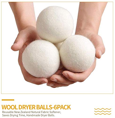 6 Bolas para Secadora y Lavadora de Lana - Pelotas para secar la Ropa sin Usar suavizante - Dryer Balls de Lana de Oveja Reutilizables,Suaviza la Ropa de Forma Natural