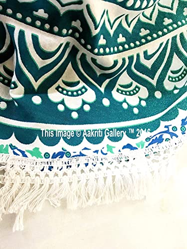Aakriti Toalla de playa redonda con degradado estilo mandala indio, tapiz hippy, boho, mantel de algodón, mantel para picnic, esterilla de yoga, chal redondo, 182 cm, algodón, Verde, 180 cm