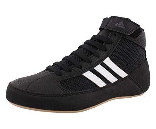 adidas Men's Boy's HVC2 Wrestling Mat Shoe Ankle Strap (Black/White, 12.5)