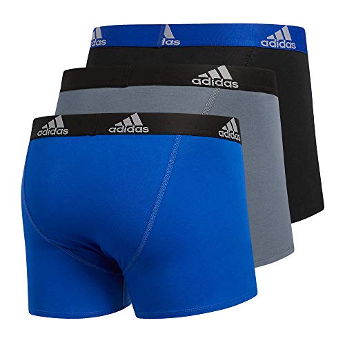 adidas Men's Stretch Cotton Trunk Underwear (3-Pack) Boxed, Bold Blue/Onix Grey/Black, Medium