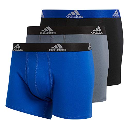 adidas Men's Stretch Cotton Trunk Underwear (3-Pack) Boxed, Bold Blue/Onix Grey/Black, Medium