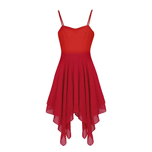 Agoky Irregular Vestido de Baile Latino para Mujer Vestido Maillot Tirantes de Danza Lírica Contempornánea Vestido Elegante Baile de Salón Dancewear Rojo S