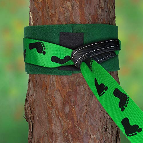 ALPIDEX Slackline 15 m 2t + 2 x Protector de árbol + Protector de trinquete, Color:Huella. Verde