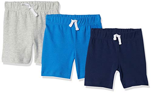 Amazon Essentials - Pack de 3 pantalones cortos con cintura elástica para niño, Blue/Grey Solid, 55 cm