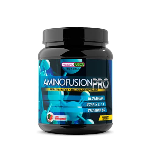 Aminofusion PRO | BCAAs + glutamina + vitamina B6 | BCAA 100% puros | Suplemento para deportistas | Aumenta tu masa muscular | Retrasa la fatiga y acelera la recuperación | Sabor Sandía | 30 dosis