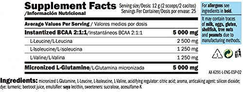 AMIX - Bcaa Glutamina - 300 Gramos - Complemento Alimenticio de Glutamina en Polvo - Reduce el Catabolismo Muscular - Óptimo para Deportistas - Sabor Natural - Aminoácidos Ramificados