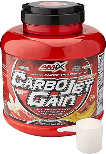 AMIX Carbojet Gain Proteína en Polvo para Ganar Masa Muscular, Sabor Fresa, 2.25 kg