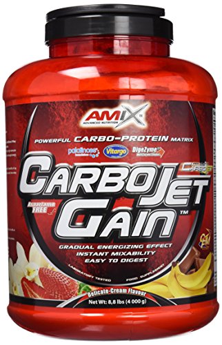 AMIX - Proteína en Polvo Carbojet Gain - Suplemento con Hidratos de Carbono de Alta Calidad -Proteína para Ganar Masa Muscular - Ideal para Atletas de Élite - Sabor Fresa - 4 KG