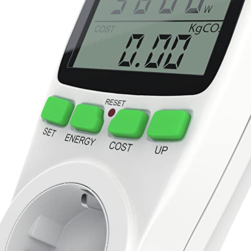 Arendo - Instrumento de medida de gastos energéticos - Contador de electricidad - Indicador de tiempo energía costes - Elementos de mando - 3680 W - Protección para niños - Color blanco