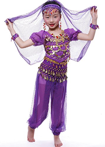 Astage Niña Carnaval Danza del Vientre Manga Corta para Halloween Wear Púrpura S
