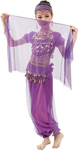 Astage Niña Carnaval Danza del Vientre Manga Corta para Halloween Wear Púrpura S
