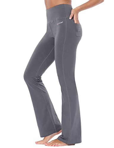 BALEAF Pantalones de yoga de algodón para mujer con corte de botas, de cintura alta, con bolsillos - gris - Medium