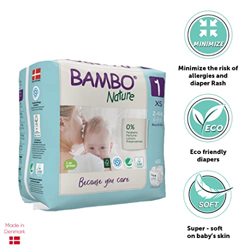 Bambo Pañales Talla 1 Recien Nacido 2-4Kg Eco Nature, Multicolor, Pack of 22 Nappies