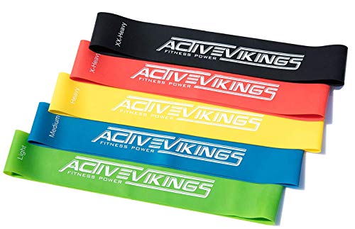 Bandas de ejercicio con 5 fortalezas de ActiveVikings®, ideal para la construcción de músculo, fisioterapia, pilates, gimnasia de yoga y crossfit