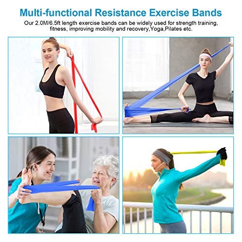 Bandas de resistencia (3 unidades), 2 m bandas elásticas con 3 niveles de resistencia, banda elástica para ejercicios de fuerza y flexibilidad, yoga, pilates, hombre y mujer