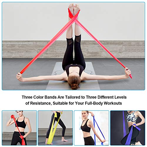 Bandas de resistencia (3 unidades), 2 m bandas elásticas con 3 niveles de resistencia, banda elástica para ejercicios de fuerza y flexibilidad, yoga, pilates, hombre y mujer