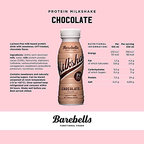Barebells Milkshake - Batido Proteinas - 24g Proteína x Batido - Sin Lactosa - Sin Gluten - Sin Azúcares Añadidos - Chocolate - Pack 8 Batidos x 330ml