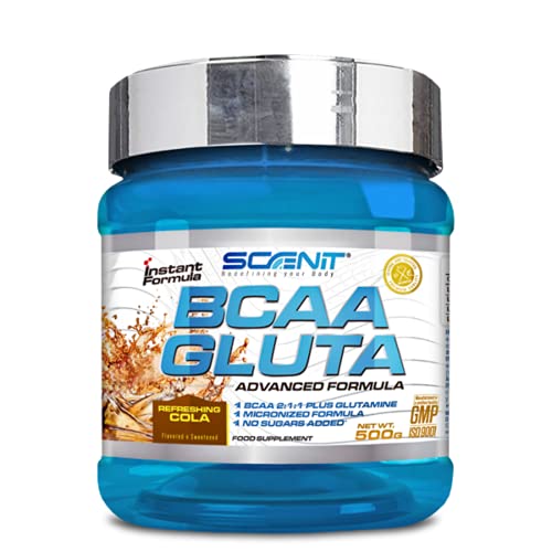 BCAA GLUTA | BCAA + Glutamina | 500 g | Aminoácidos ramificados en polvo con sabor | Leucina, isoleucina y valina 2:1:1 (Cola)
