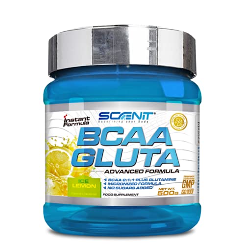 BCAA GLUTA | BCAA + Glutamina | 500 g | Aminoácidos ramificados en polvo con sabor | Leucina, isoleucina y valina 2:1:1 (Limón)
